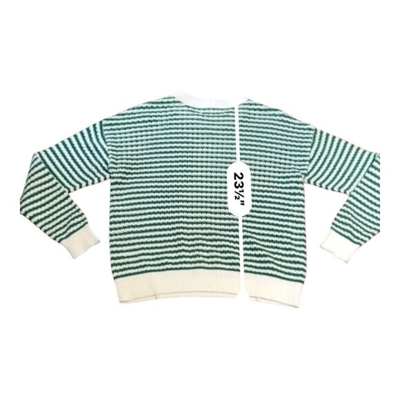 Spiritual Gangster Green and White Crewneck Sweater with Stripes - Picture 8 of 8